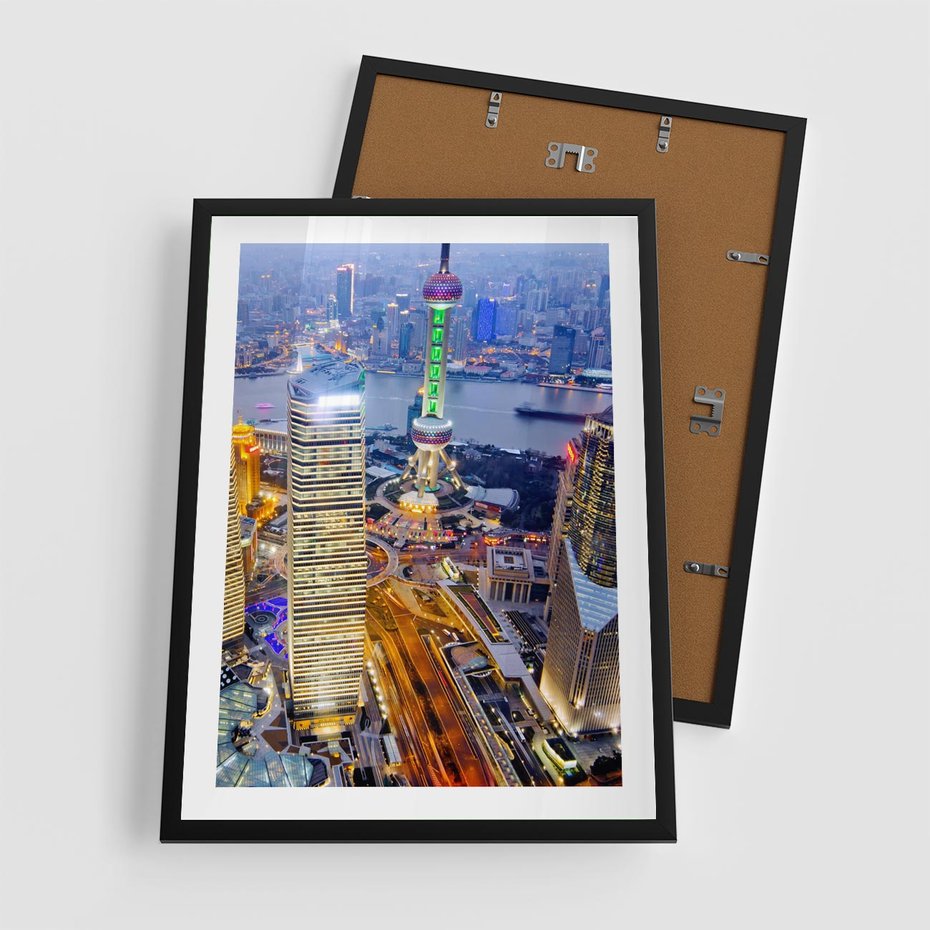 Plakat w ramie 50x70 - Wzgórza Mieściny - wieżowce, miasto - rama czarna