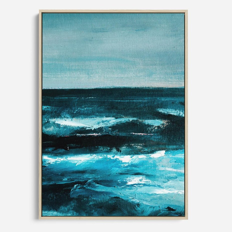 Obraz w ramie 80x120 - Burza Nad Granatowym Oceanem - piękny marynistyczny obraz olejny, wzburzone ciemne morze - rama drewno