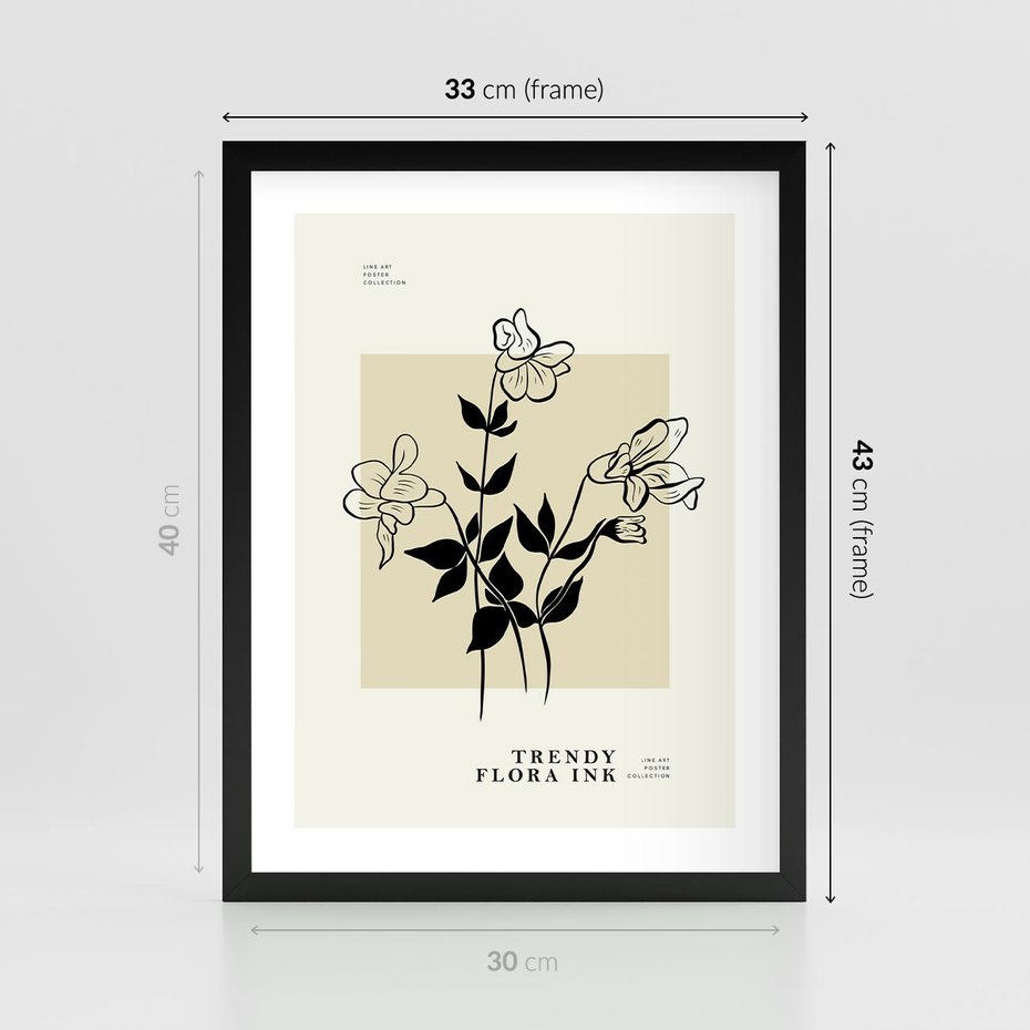 Plakat w ramie 30x40 - Malowane szkicowe tęsknoty - kwiaty, typografia - rama czarna