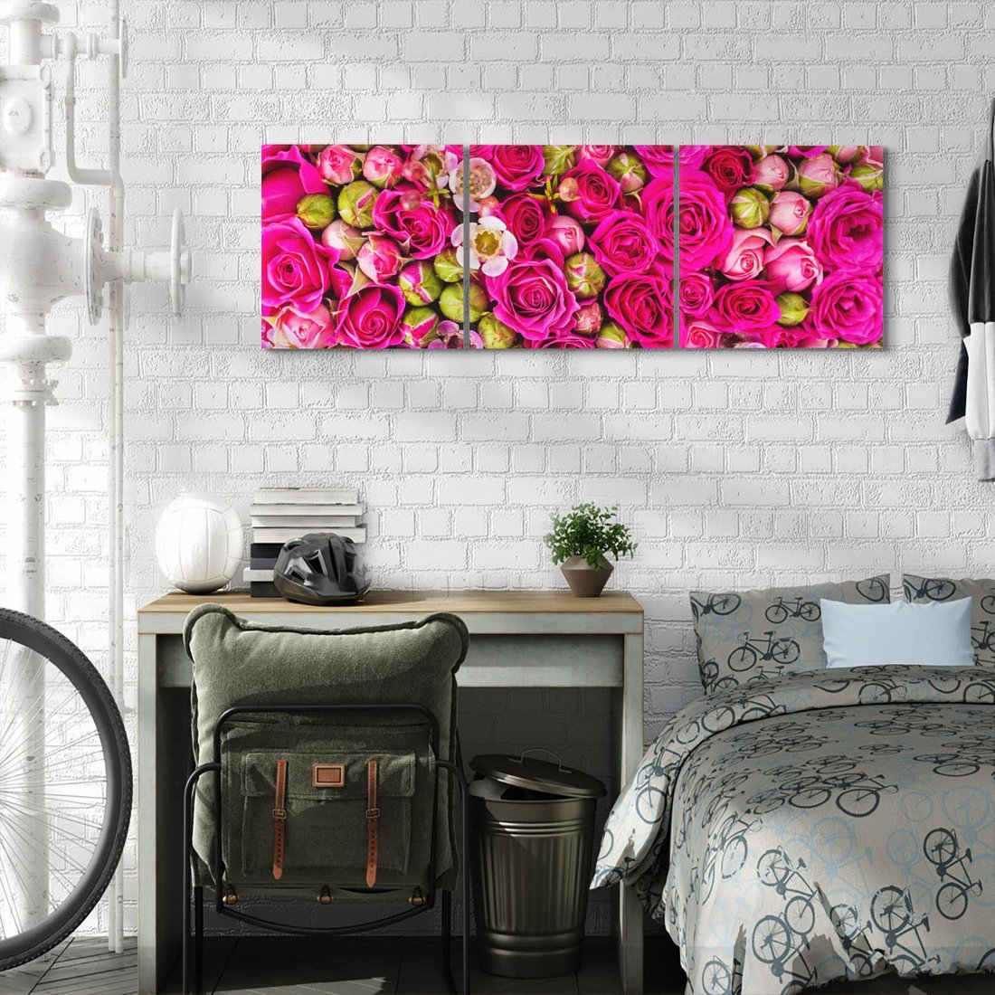 Obraz na płótnie 120x40 - Kwiatowa symfonia róż - róże, kwiaty