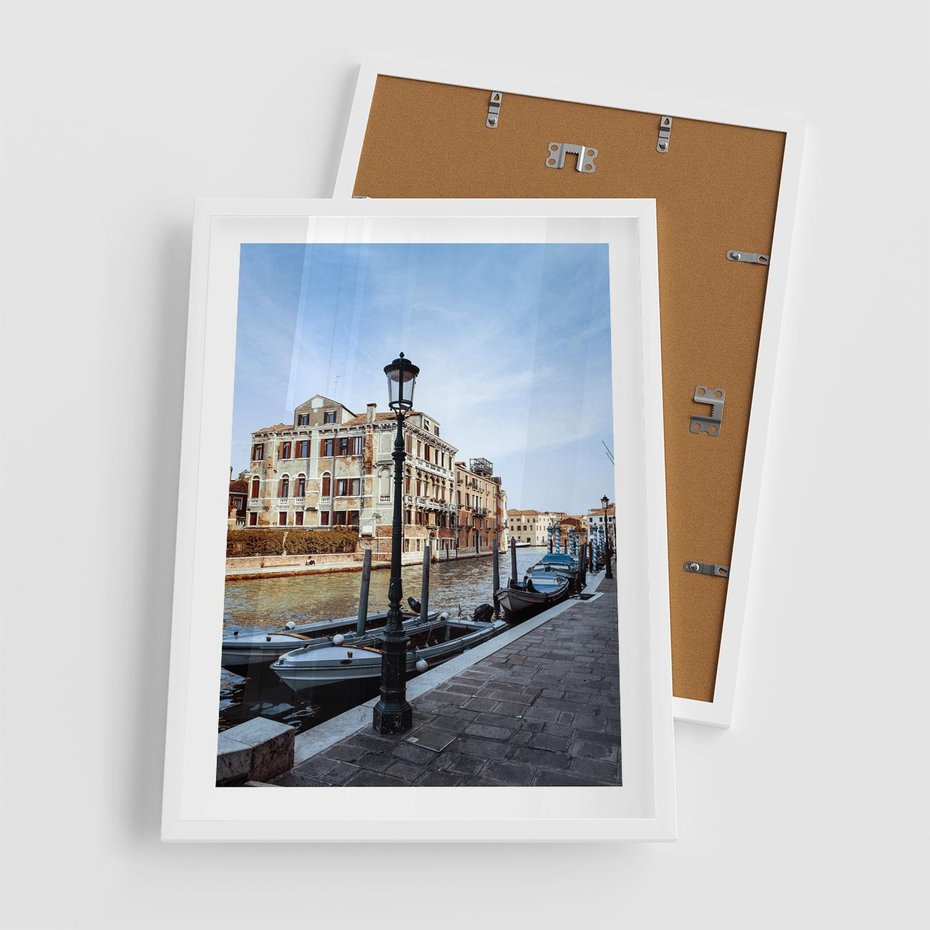 Plakat w ramie 50x70 - Kanały Wenecji - Wenecja, kanały - rama biała