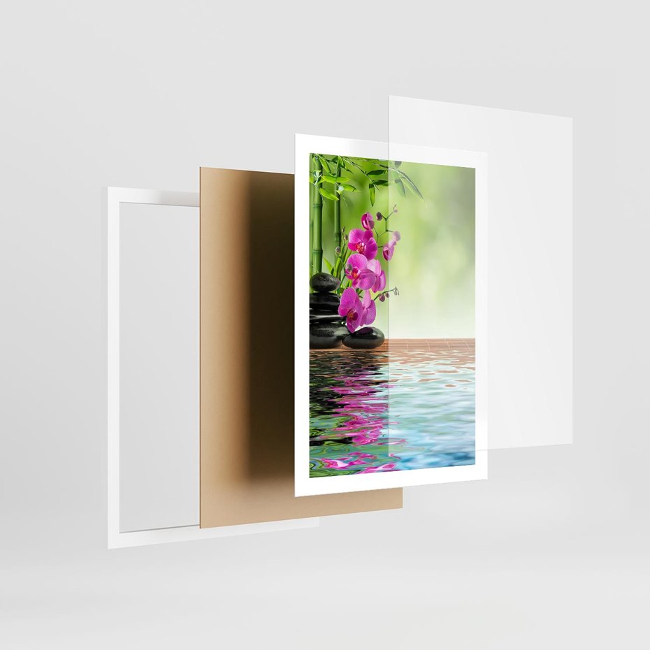 Plakat w ramie 50x70 - Oaza Storczyka i Wody - spa, storczyk - rama biała