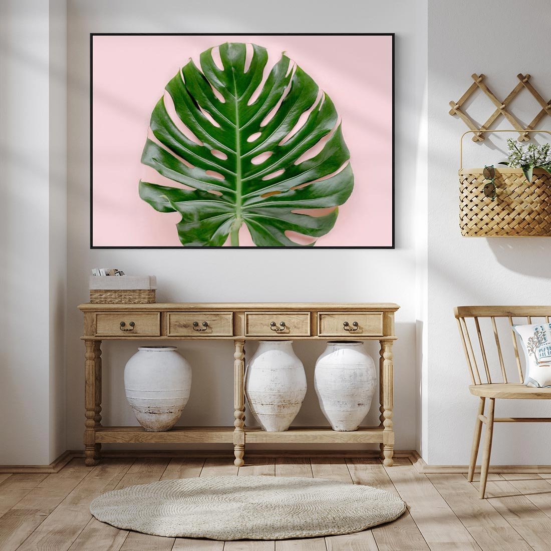 Obraz w ramie 70x50 - Egzotyczna Roślinność - liście, monstera - rama czarna