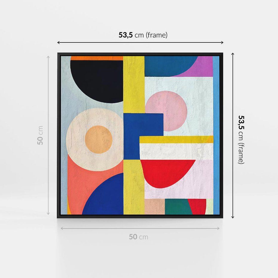 Obraz w ramie 50x50 - Harmonia Kolorowych Impulsów - abstrakcyjne geometryczne kształty, olejny obraz - rama czarna