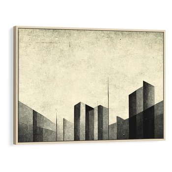 Obraz w ramie 70x50 - Mroczne Wieżowce - postarzana grafika, perspektywa budynków wieżowców - rama drewno