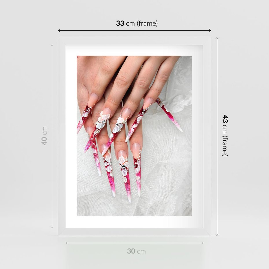Plakat w ramie 30x40 - Paznokcie jak dzieło sztuki - paznokcie, manicure - rama biała