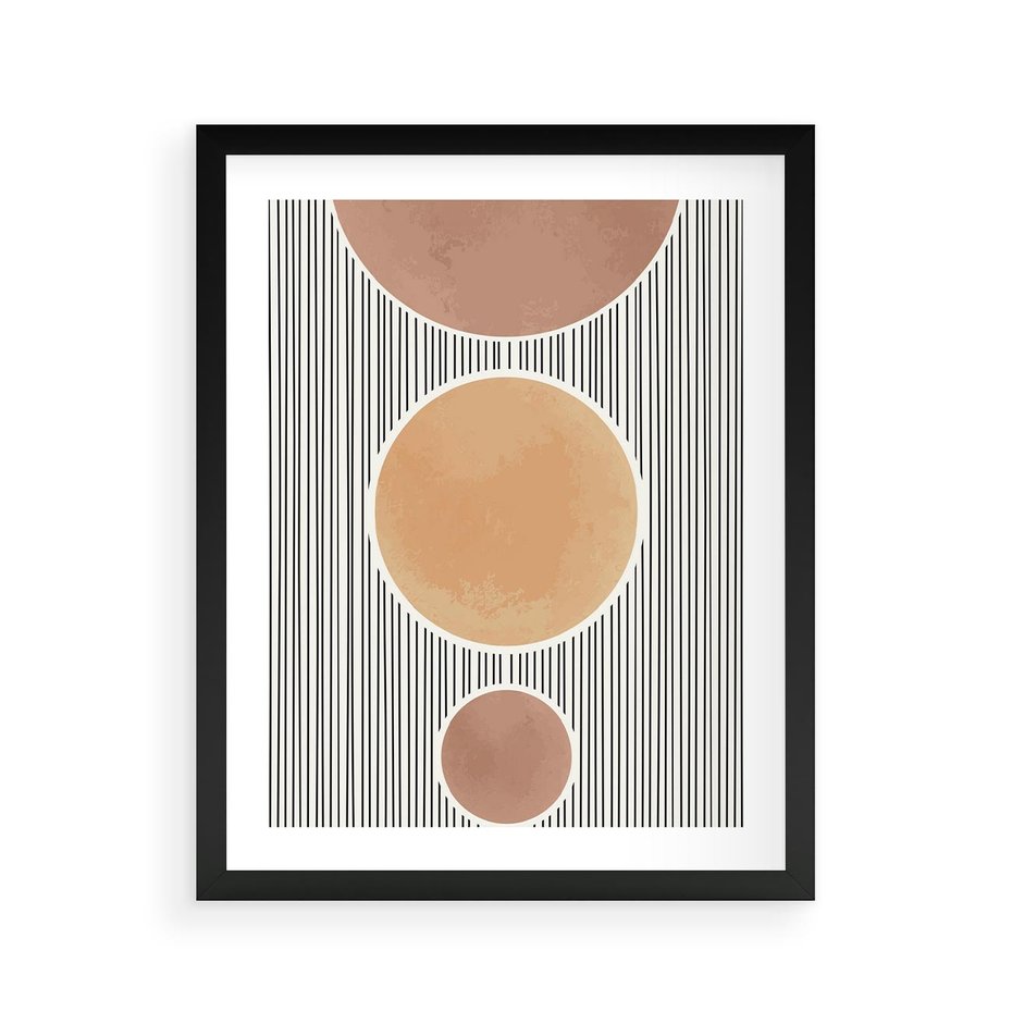 Plakat w ramie 40x50 - Taniec Linii - abstrakcyjna nowoczesna sztuka, koła okręgi - rama czarna
