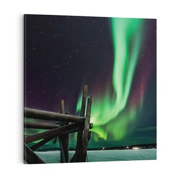 Obraz na płótnie 40x40 - Zorza polarna w tajemniczej nocnej przestrzeni - zorza, polarna