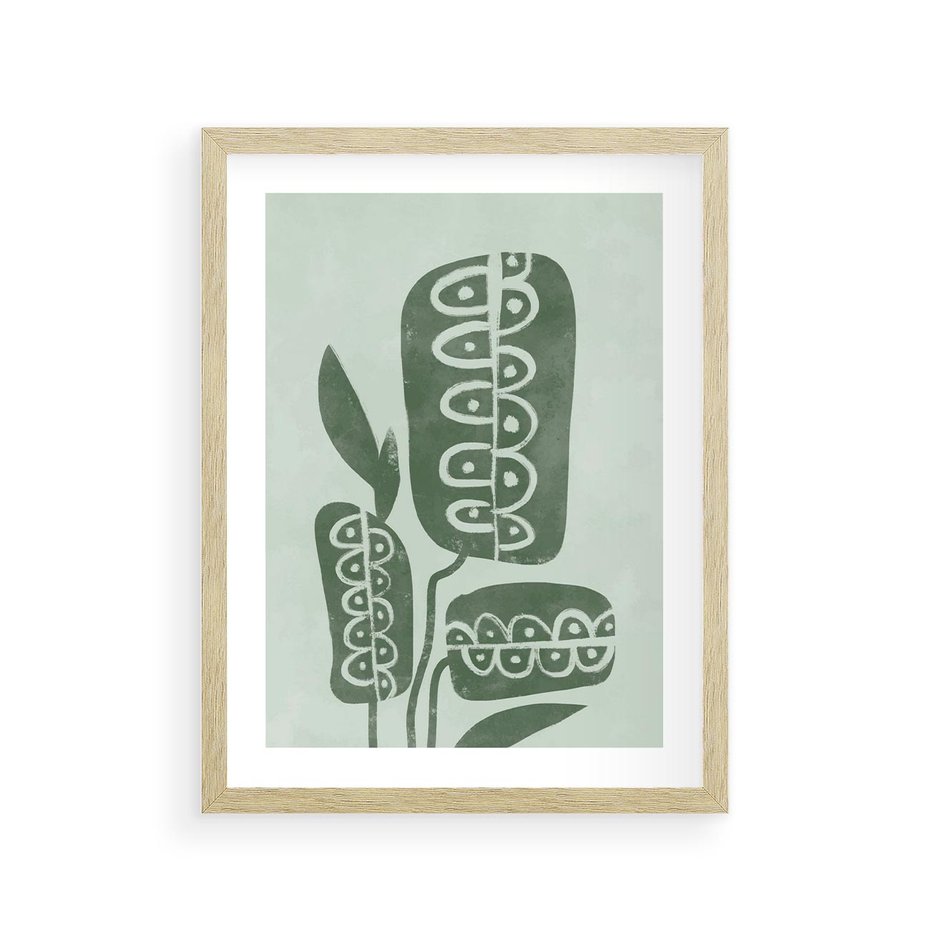 Plakat w ramie 30x40 - Nurtująca Zieleń - abstrakcyjny zielony motyw, skandynawski design - rama drewno
