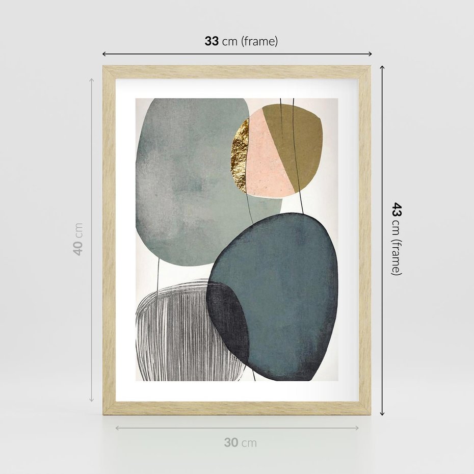 Plakat w ramie 30x40 - Przenikające Formy Duszy - abstrakcyjny obraz, geometryczne obłe formy - rama drewno