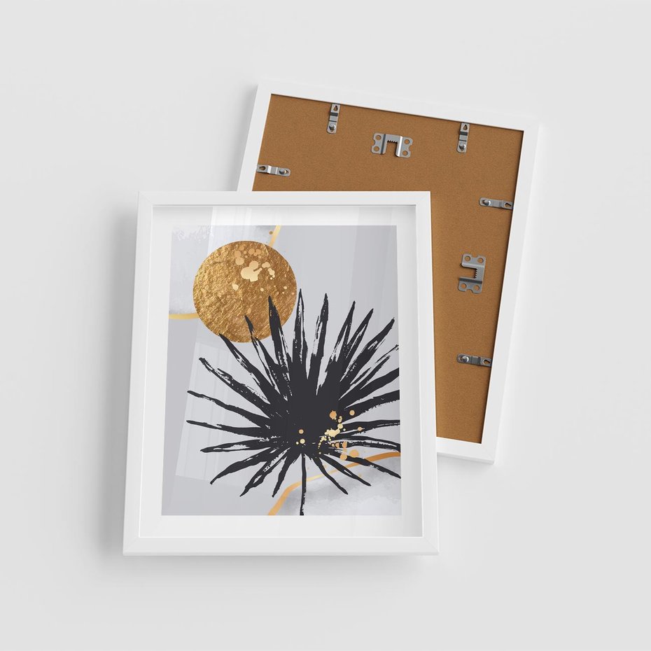 Plakat w ramie 40x50 - Sztuka Palmy - palma, czarna grafika - rama biała