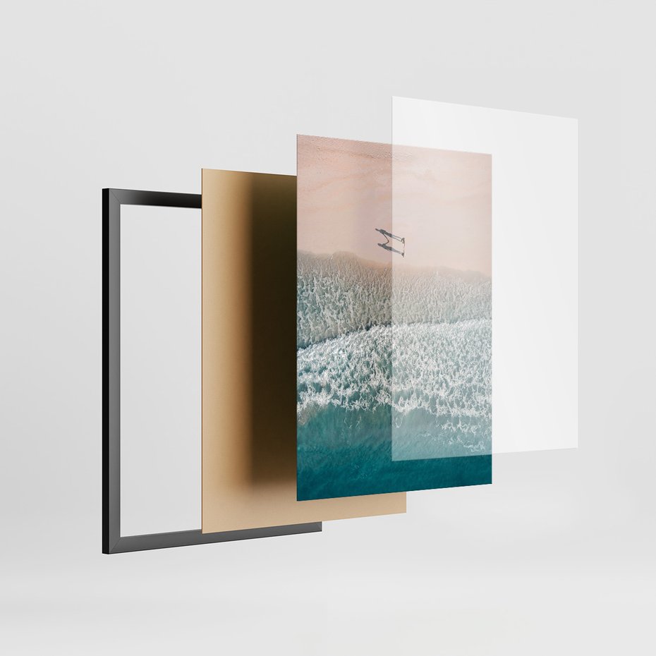 Zestaw obrazy w ramie 40x50 galeria - Plaża, morze, fale, boho - rama czarna