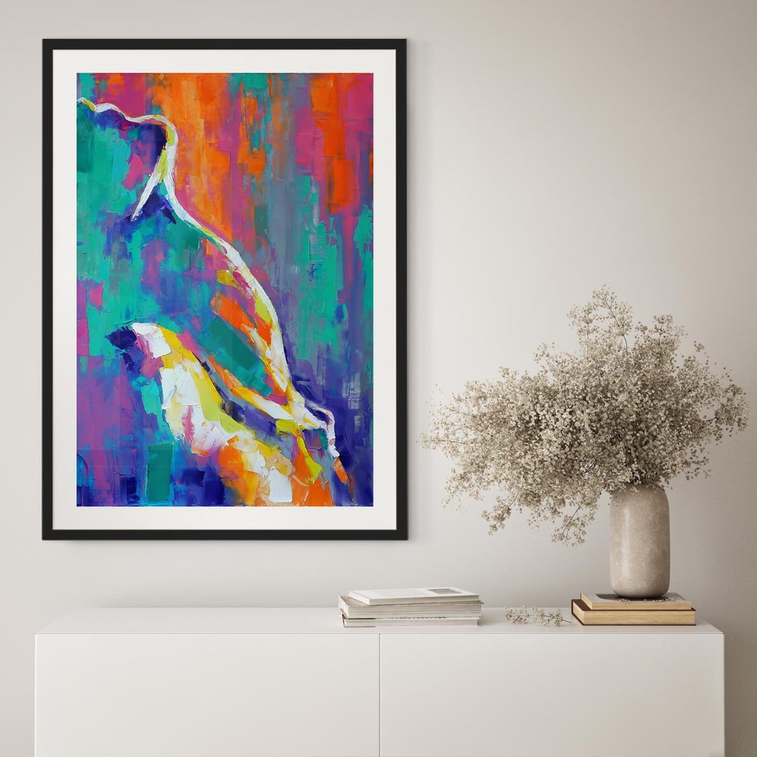 Plakat w ramie 30x40 - Olejne Wibrujące Emocje - abstrakcyjny obraz, różne kolorowe maźnięcia pędzla - rama czarna