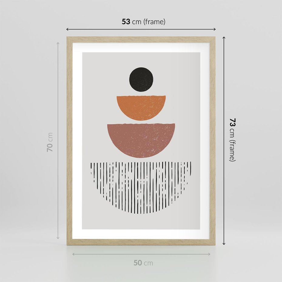 Plakat w ramie 50x70 - Półkola i Boho Akcent - geometria, półkola - rama drewno