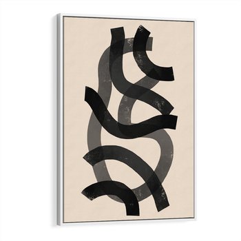 Obraz w ramie 50x70 - Strukturalne Odbicia Innowacji - zaplątane minimalistyczne linie, na bezowym tle - rama biała