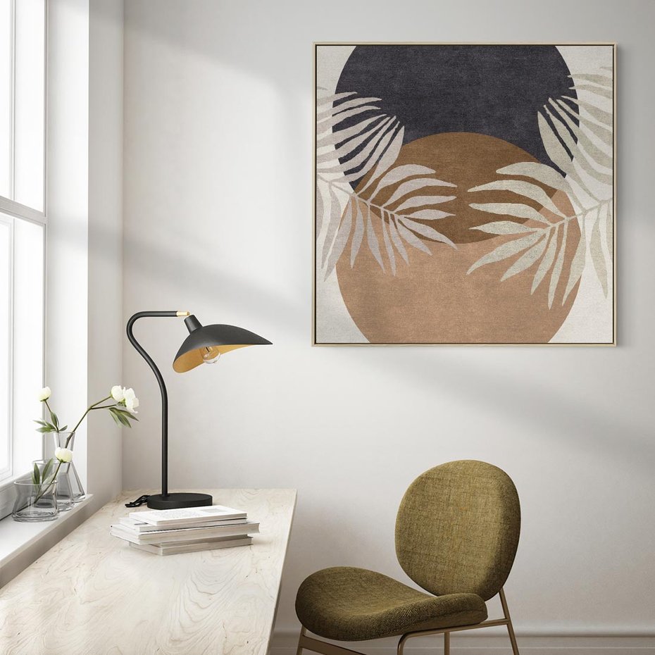 Obraz w ramie 80x80 - Kompozycje ukrytych myśli - symetria, dwa koła po środku - rama drewno