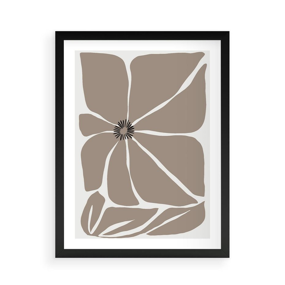 Plakat w ramie 50x70 - Złudne Zmysły - abstrakcyjny kwiat, beże i brązy - rama czarna