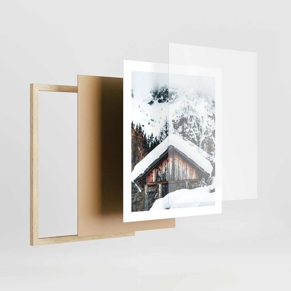 Plakat w ramie 40x50 - Domek w Górach w Białym Odcieniu - zima, domek w górach - rama drewno