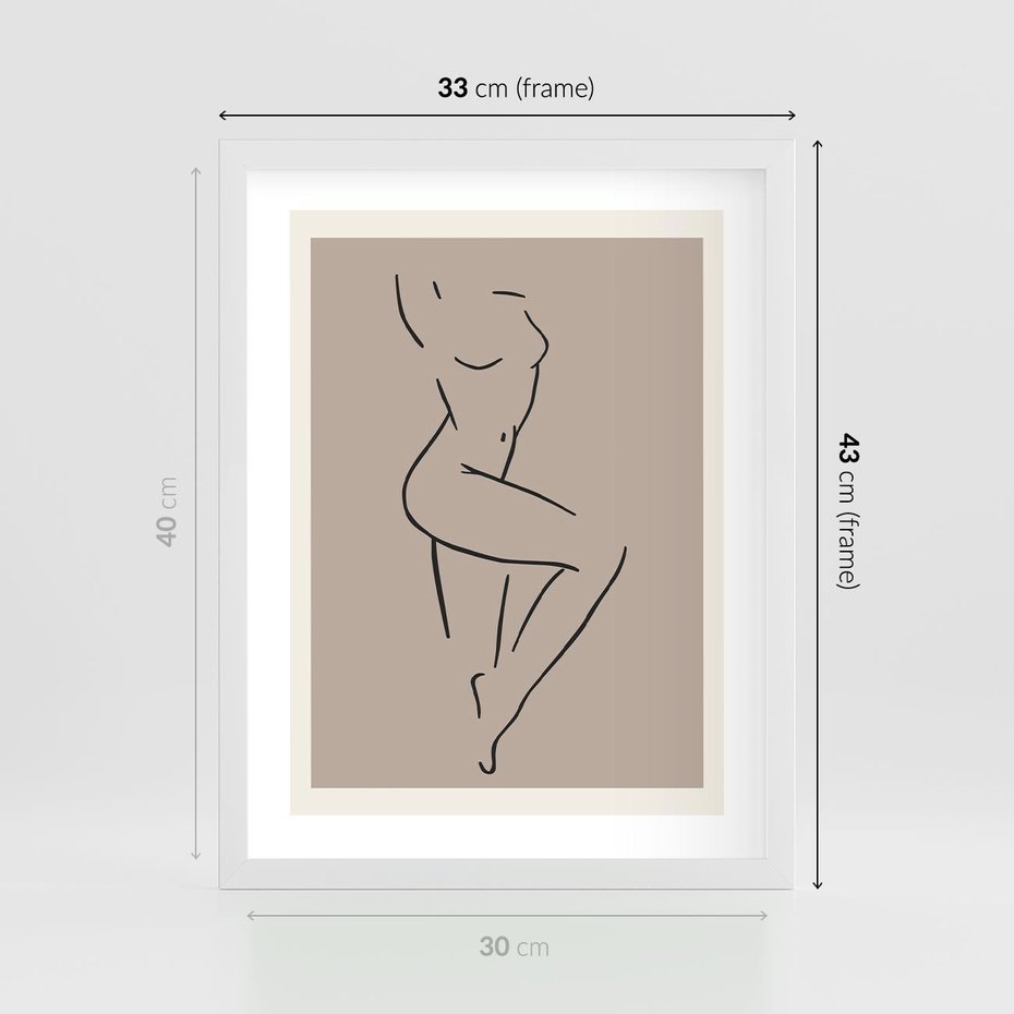 Plakat w ramie 30x40 - Zanikająca Wyobraźnia - mnimalistyczny akt, beżowa tonacja - rama biała