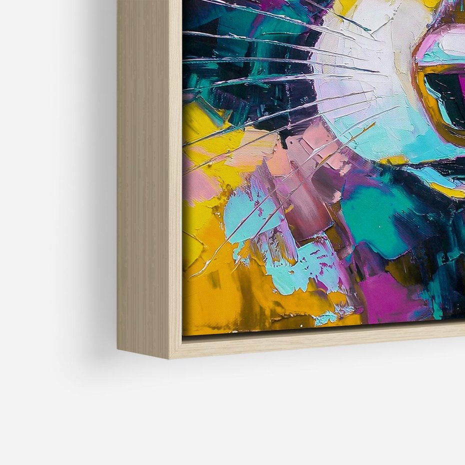 Obraz w ramie 80x80 - Przebudzenie snu artysty - zbliżenie, kolorowy portret szopa pracza - rama drewno