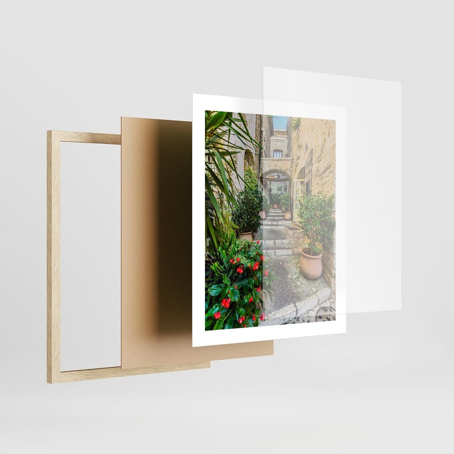 Plakat w ramie 40x50 - Perspektywa uliczki malownicza - uliczka, perspektywa - rama drewno