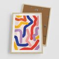 Plakat w ramie 50x70 - Abstrakcyjne Dialogi - abstrakcyjny kolorowy obraz, kolorowe linie - rama drewno
