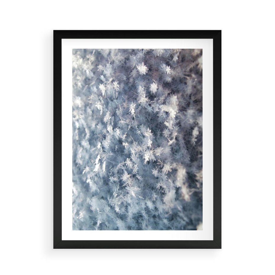 Plakat w ramie 50x70 - Magia Śnieżnych Kryształków - śnieg, szron - rama czarna