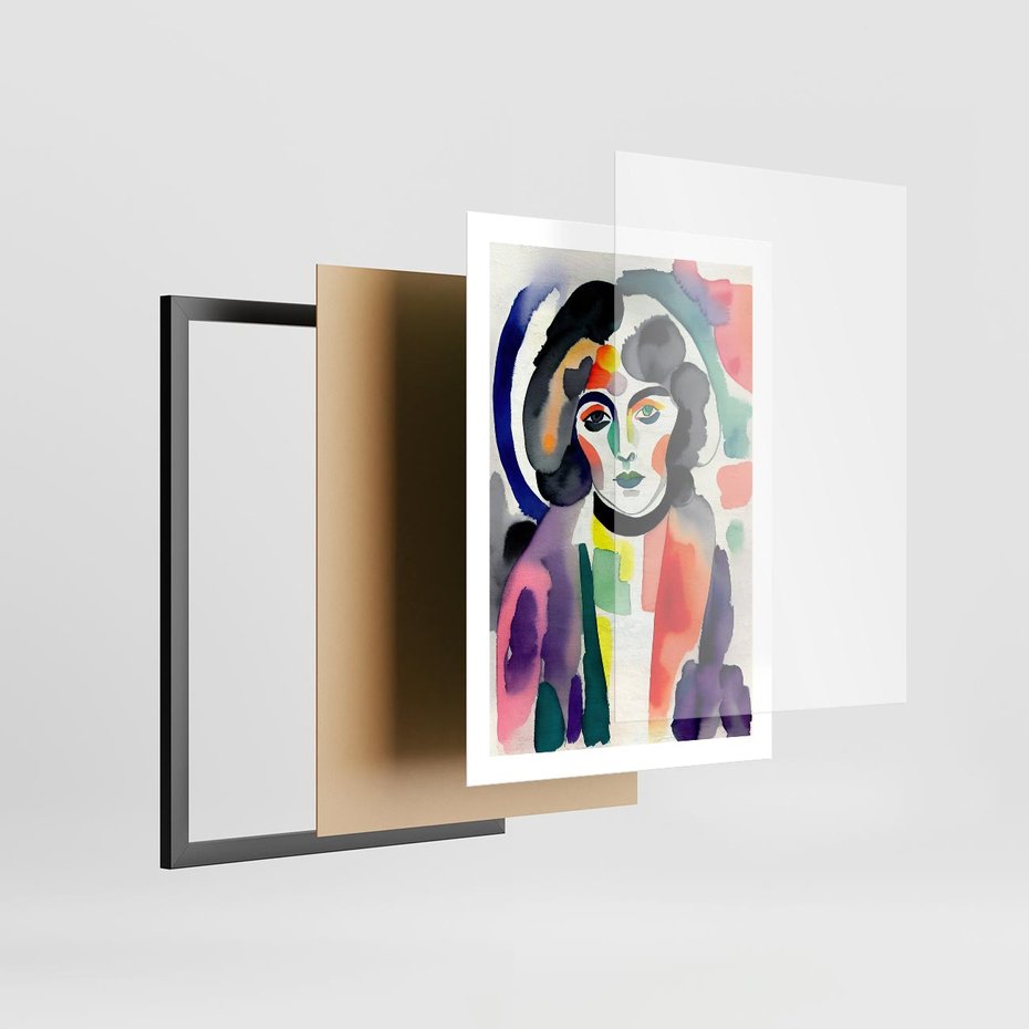Plakat w ramie 50x70 - Subtelne Akwarelowe Ulotności - abstrakcyjny akwarelowy portret kobiety, rozmyte farby - rama czarna