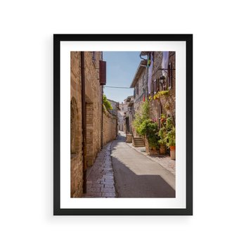 Plakat w ramie 50x70 - Uliczka Wakacyjnego Miasteczka - uliczka, wakacje - rama czarna