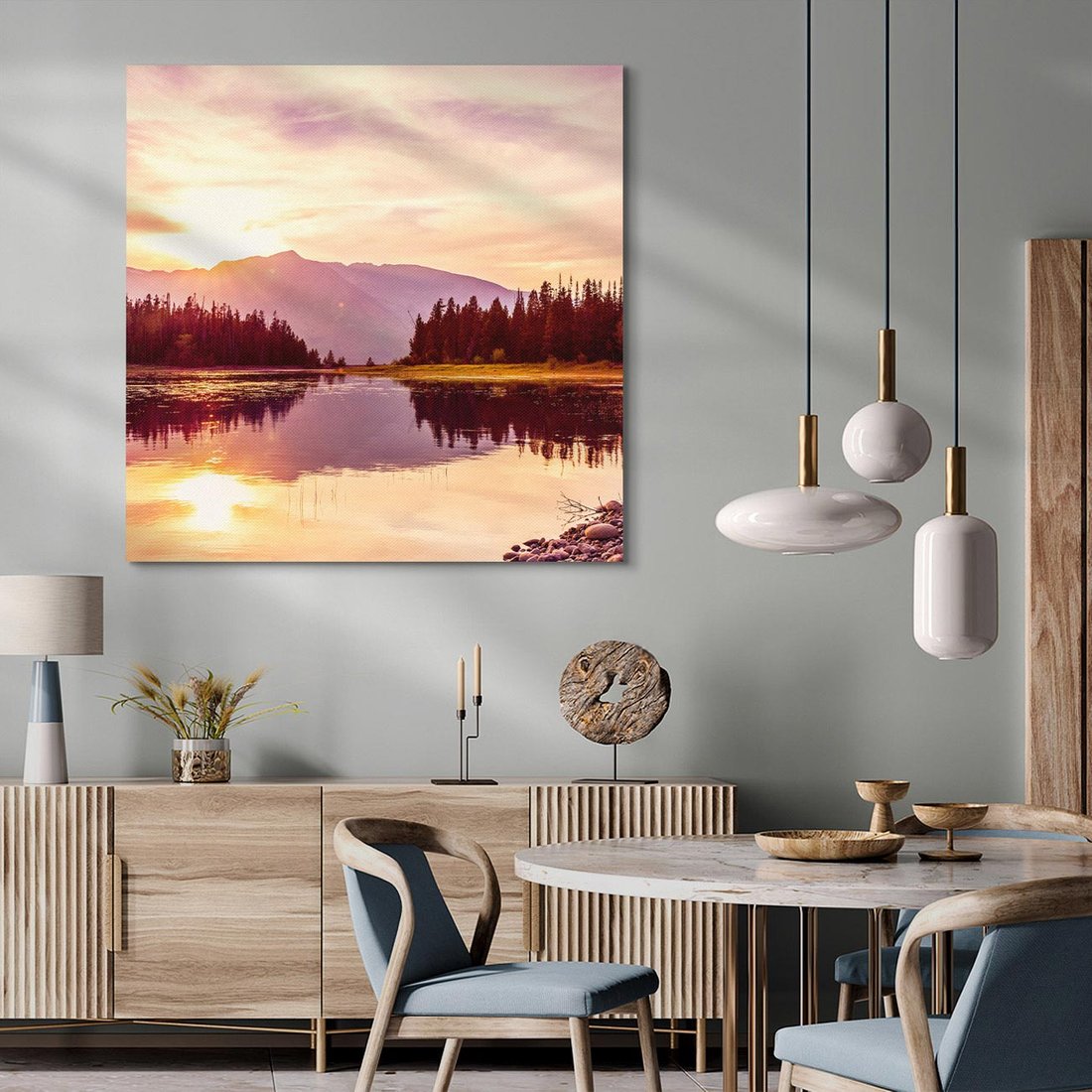 Obraz na płótnie 50x50 - Harmonia natury - góry, jezioro