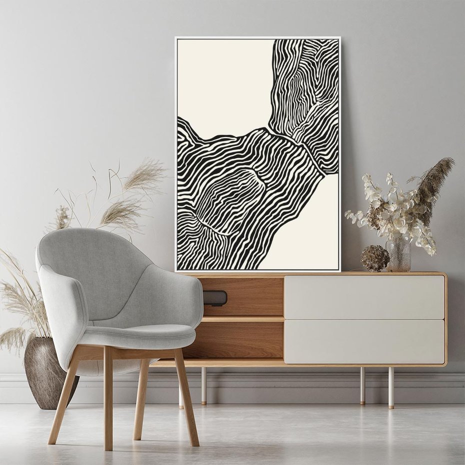 Obraz w ramie 70x100 - Migoczące Kontury - boho plakat, rycina - rama biała