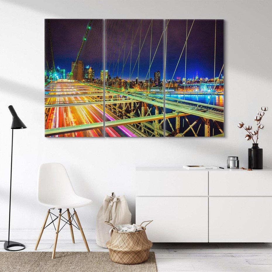 Obraz na płótnie 120x80 - Most w USA - Światła i samochody - most, USA