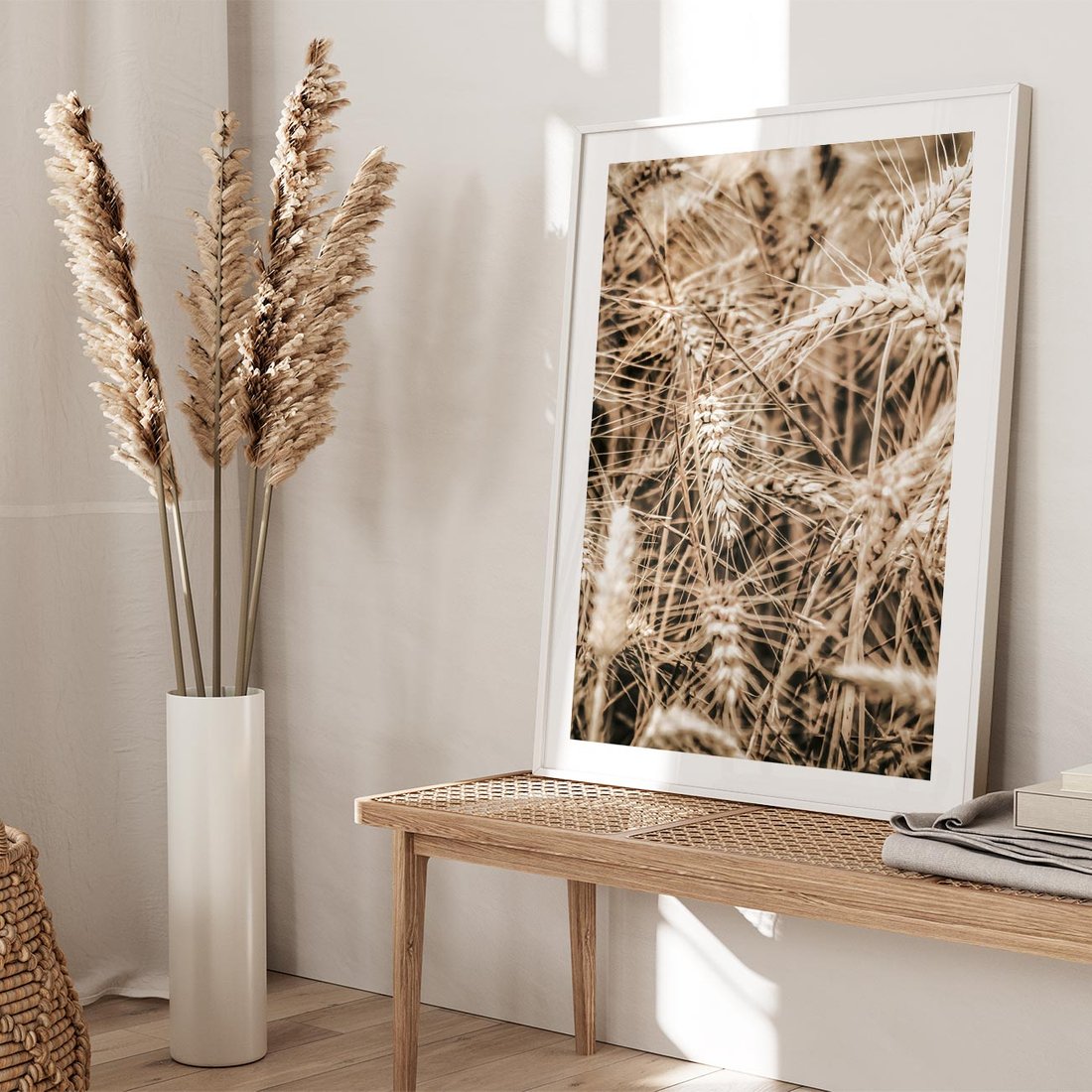 Plakat w ramie 50x70 - Zbliżenie na Kłosy Zboża - zboża, kłosy zboża - rama biała