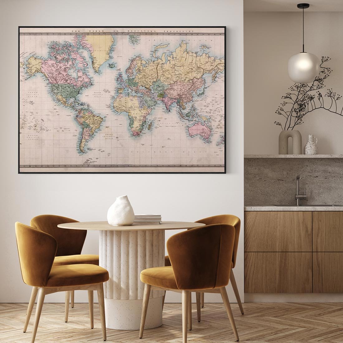 Obraz w ramie 100x70 - Światło Przeszłości - retro mapa świata, mapa - rama czarna