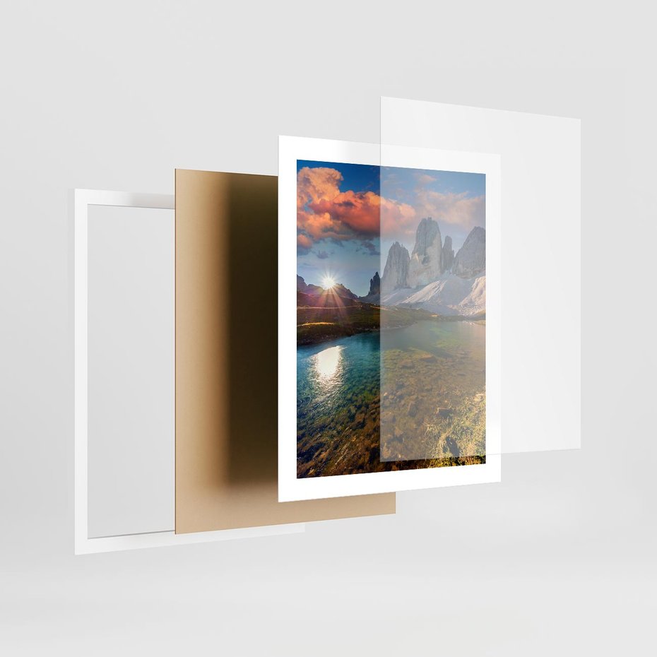 Plakat w ramie 40x50 - Jezioro wśród majestatycznych gór - jezioro, góry - rama biała