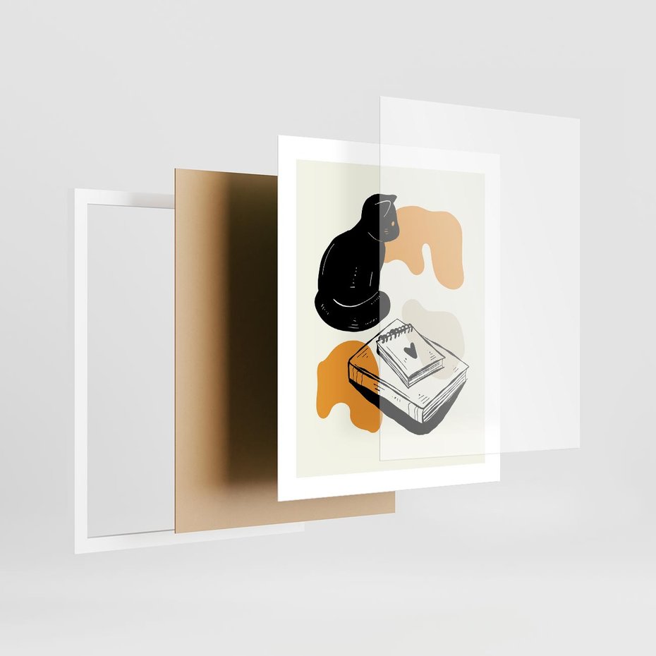 Plakat w ramie 40x50 - Nowoczesny Kot - grafika, kot - rama biała