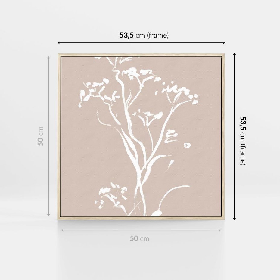 Obraz w ramie 50x50 - Harmonijne Mini Boho - minimalistyczny delikatny obraz, beżowe odcienie - rama drewno