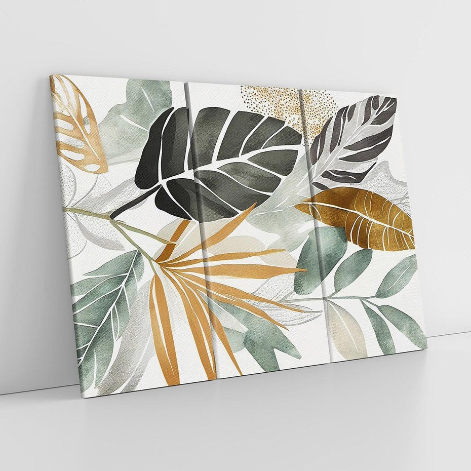 Obraz na płótnie 120x80 - Współbrzmienie wewnętrznego ja - kompozycja z tropikalnych liści, stonowane kolory