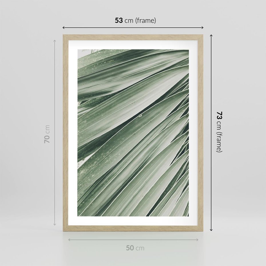 Plakat w ramie 50x70 - Tropikalna Oaza - zielony liść palmy, zieleń - rama drewno