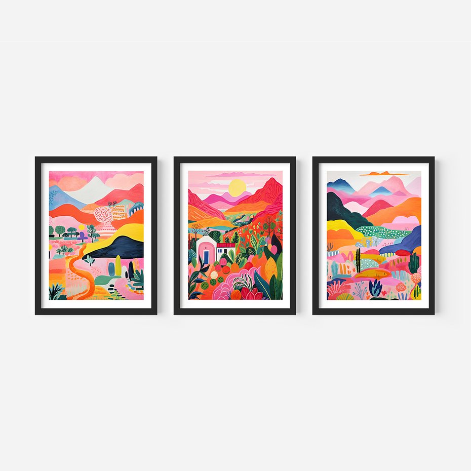 Zestaw obrazy w ramie 30x40 galeria - góry, pejzaż, krajobraz, boho - rama czarna