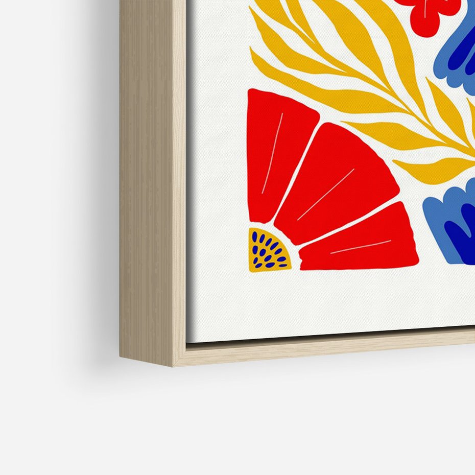 Obraz w ramie 50x70 - Eklektyczny Majestat - wyrazista grafika, mocne kolory czerwień niebieski żółty - rama drewno