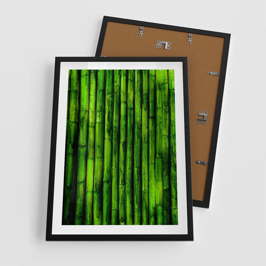Plakat w ramie 50x70 - Bambusowy urok zielonej harmonii - bambus, zieleń - rama czarna