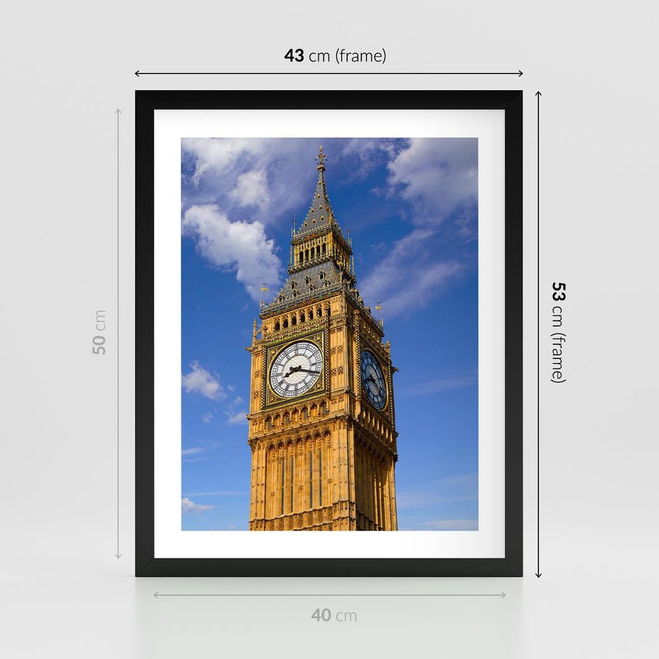 Plakat w ramie 40x50 - Czasowy Symbol - zegar, Big Ben - rama czarna