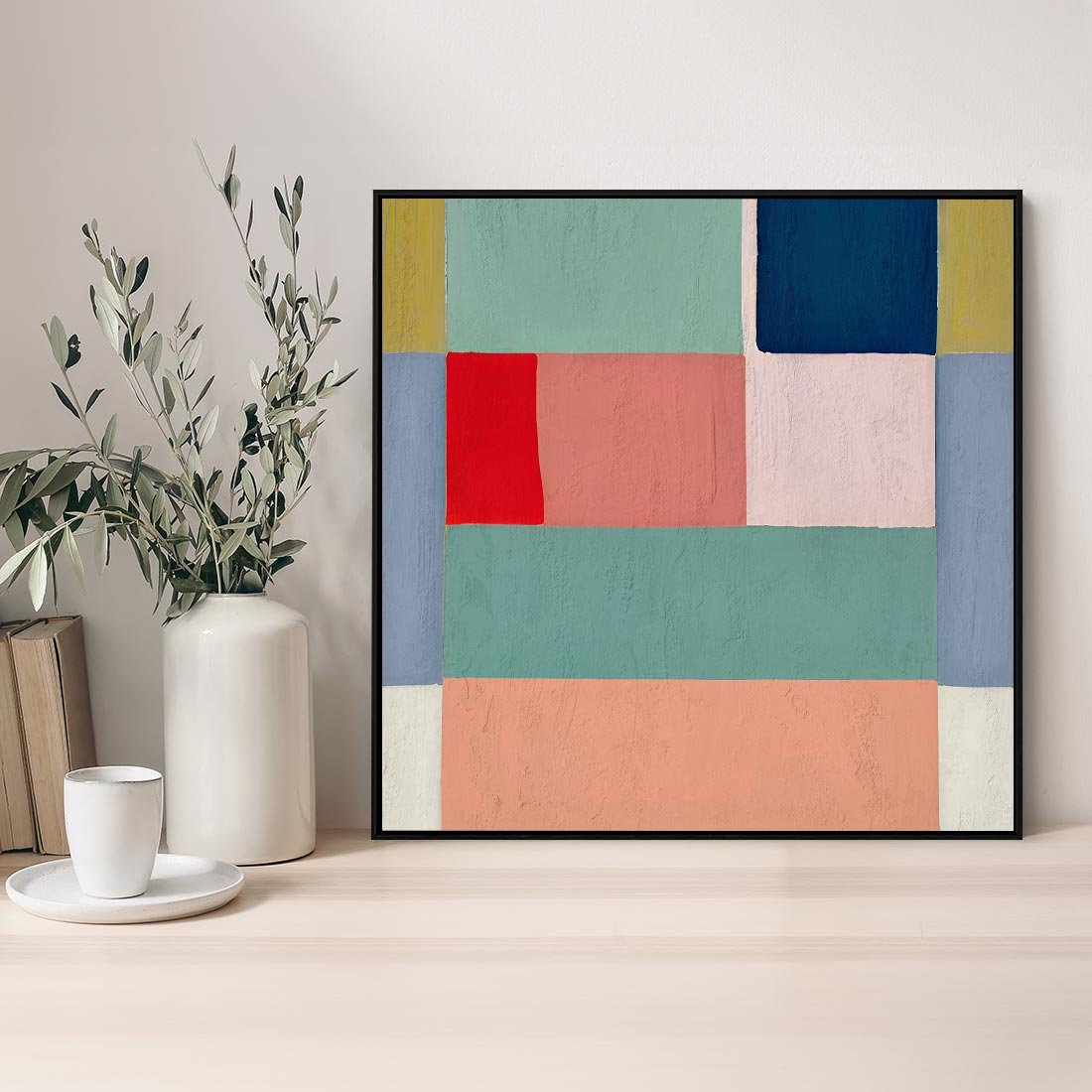 Obraz w ramie 50x50 - Bezgraniczne Nastroje Harmonii - abstrakcyjne geometryczne kształty, olejny obraz - rama czarna