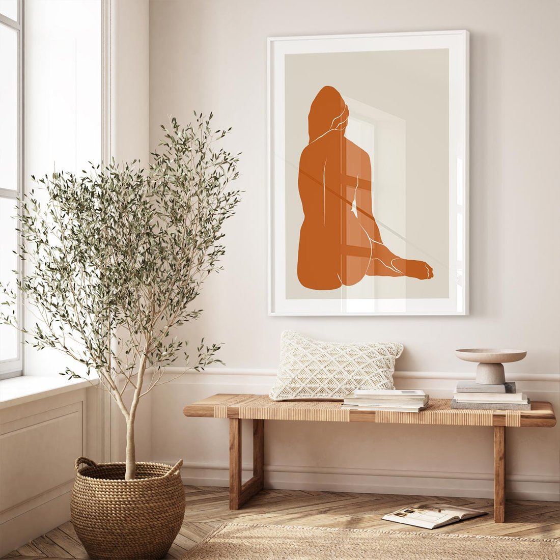 Plakat w ramie 30x40 - Kobieca Sylwetka w Stylu Modernistycznym - modernistyczny pakat, kobieca sylwetka - rama biała