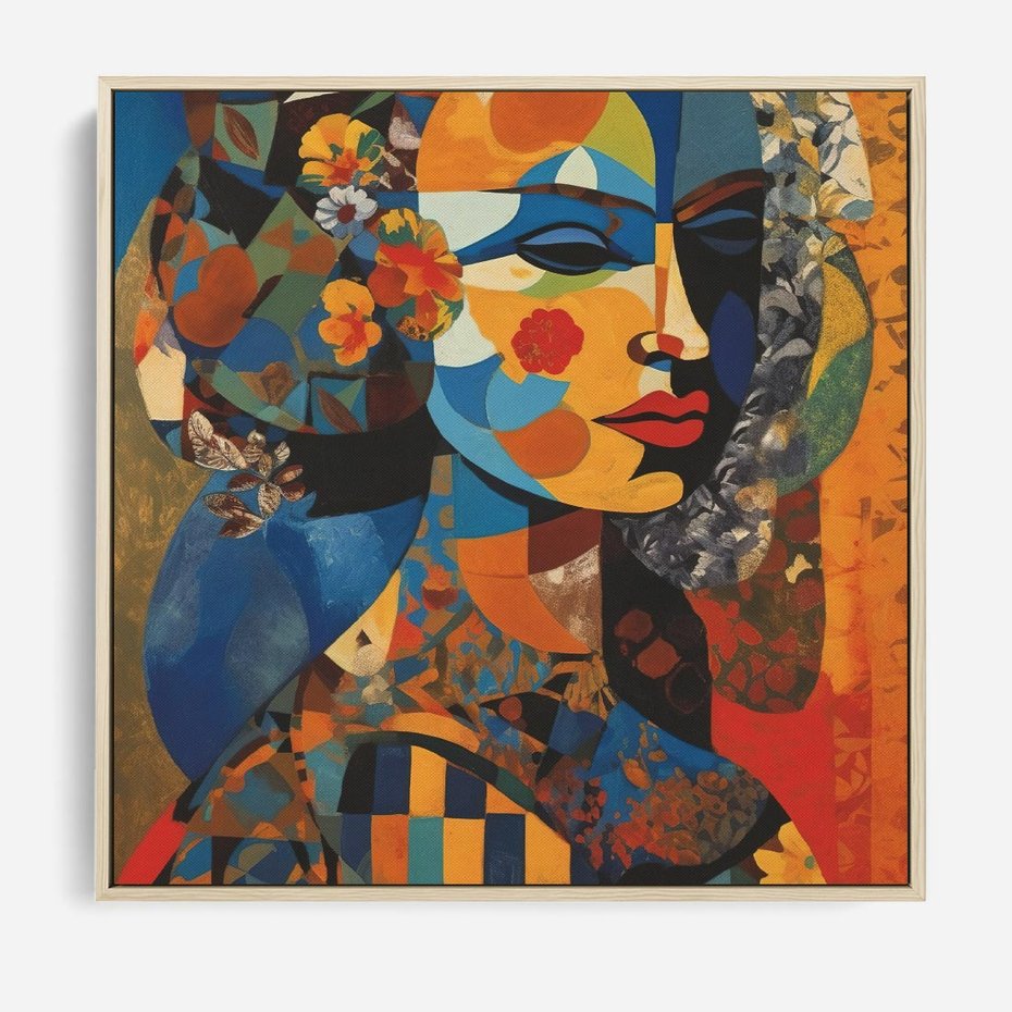 Obraz w ramie 80x80 - Impresje Cichego Szeptu - abstrakcyjny obraz, portret kobiety - rama drewno