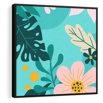 Obraz w ramie 50x50 - Kwiatowy Impuls - pastelowa kompozycja, kwiaty - rama czarna
