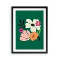 Plakat w ramie 50x70 - Rozbijające Echa - abstrakcyjne kwiaty, zielone tło - rama czarna