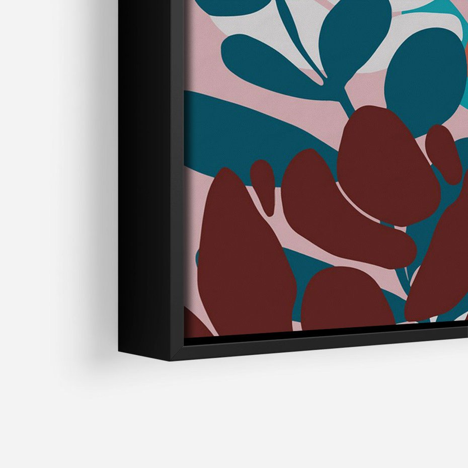 Obraz w ramie 70x100 - Impresje Kształtów - abstrakcyjna kompozycja kwiatowych form, kolor zgaszone - rama czarna