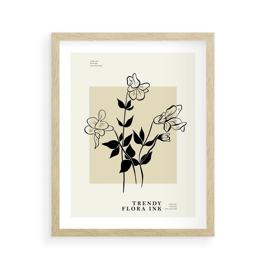 Plakat w ramie 40x50 - Malowane szkicowe tęsknoty - kwiaty, typografia - rama drewno